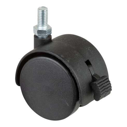 BS Rollen Kunststoffdoppelrolle m.Feststeller D.50mm Trgf. 40kg m.Gew.stift M8 Ku.schwarz