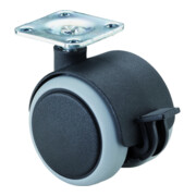 BS Kunststoffdoppelrolle m.Feststeller D.50mm Trgf. 50kg m.Platte m.Feststeller Ku.