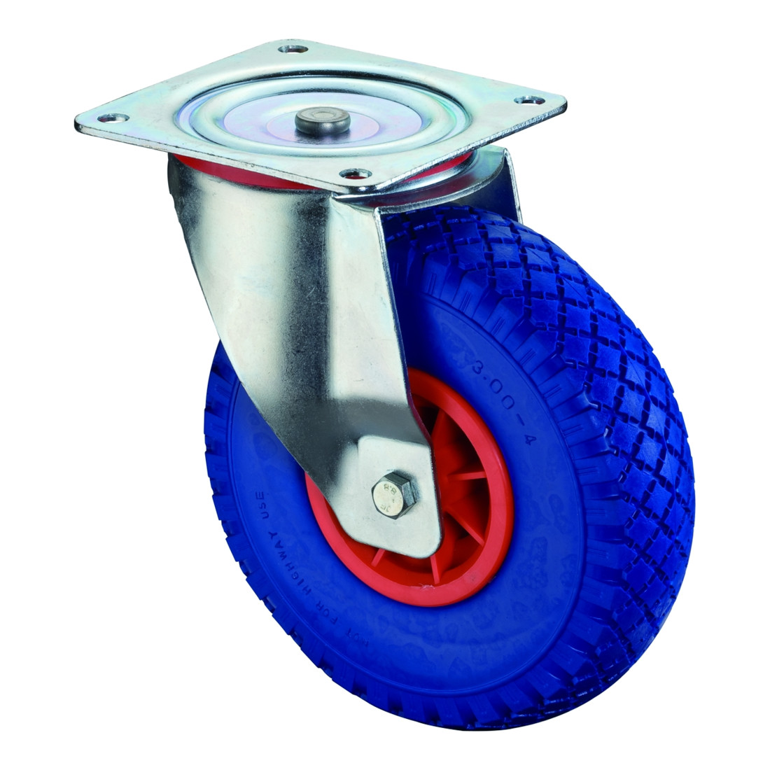 BS Lenkrolle D.260mm Trgf. 160kg m.Platte Radkörper Ku.Polyurethan blau