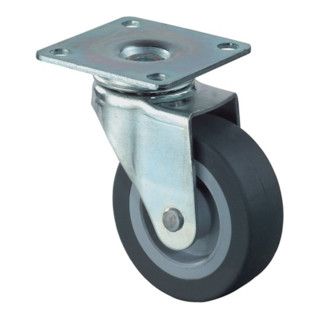 BS Lenkrolle D.50mm Trgf. 40kg m.Platte Gum.grau