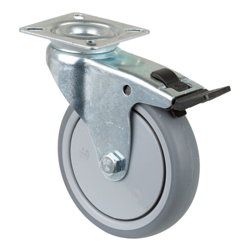 BS Rollen Lenkrolle m.Feststeller D.100mm Trgf.70kg m.Platte Kugell.Gum.grau