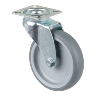 BS Lenkrolle Gummirad blaugrau Gleitlager Platte