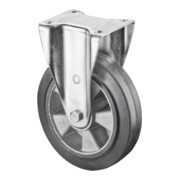 BS Bockrolle, Elastic-Vollgummireifen schwarz, stabiles Stahlblechgehäuse, verzinkt chromatiert, zweireihiger Kugelkranz im Gabelkopf