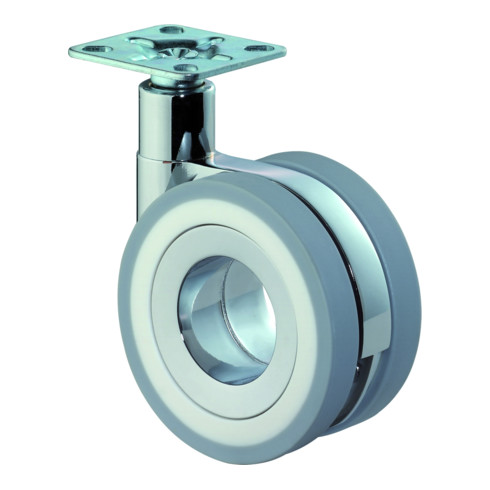 BS Rollen Design-Doppellenkrolle 75mm 50kg o.FeststellerPUR grau 47 x 47mm