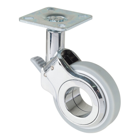 BS Rollen Design-Lenkrolle m.Feststeller D.60mm Trgf. 50kg m.Platte Polyurethan grau