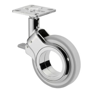 BS Rollen Design-Lenkrolle m.Feststeller D.75mm Trgf. 50kg m.Platte Polyurethan grau