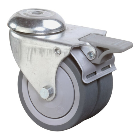 BS Rollen Doppelrolle B121.A85 mit Totalfeststeller Rad Ø 75mm Gummi