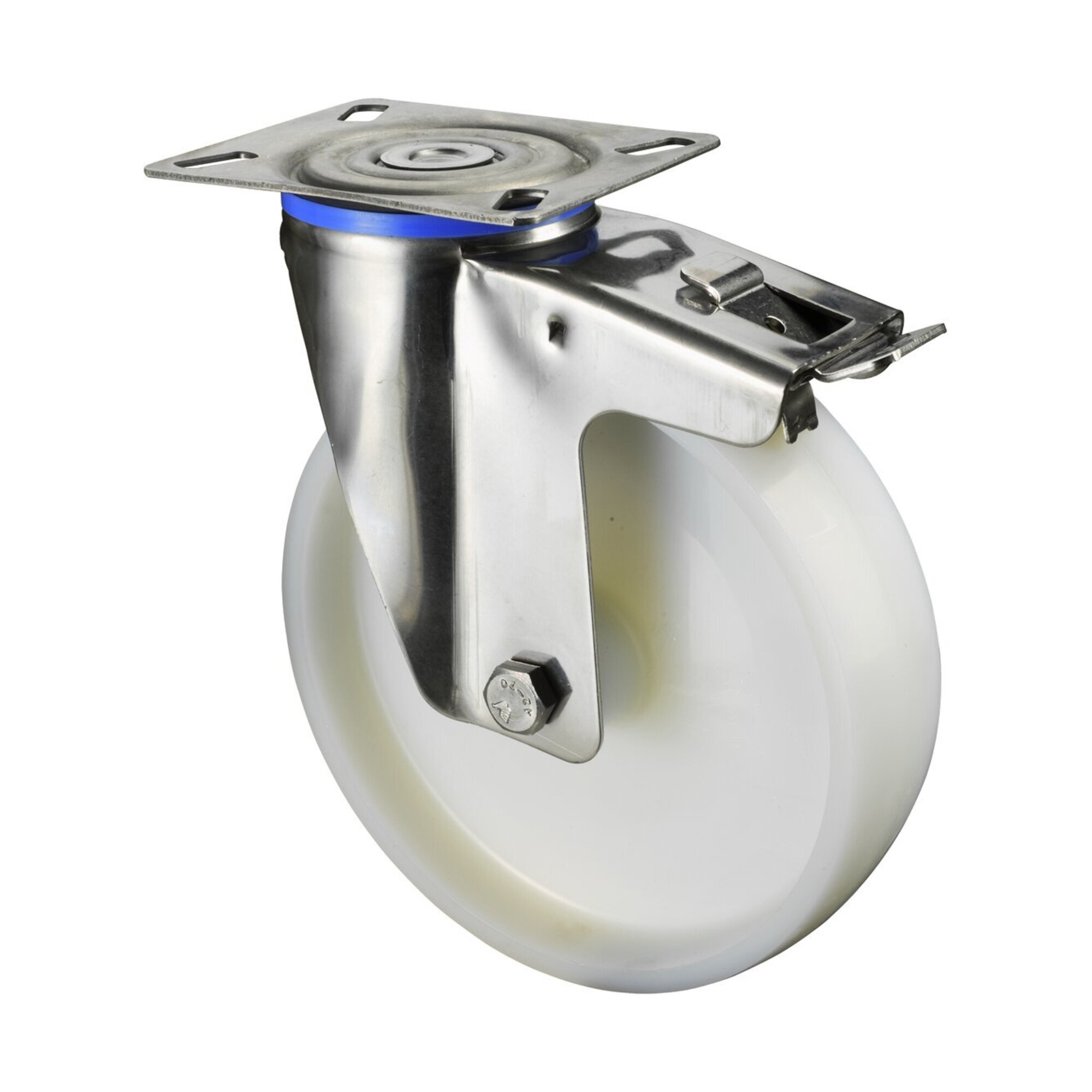 BS Rollen Edelstahl Transportrolle H120.A90.100 Lenkrolle mit Totalfeststeller, Raddurchmesser 100 mm,