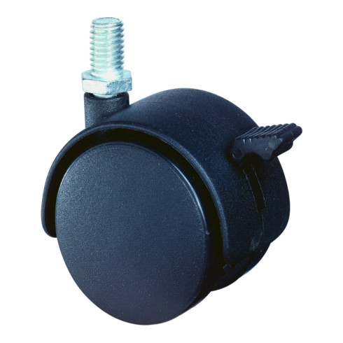 BS Kunststoff Doppelrolle mit Feststeller für weiche Böden + Gewindestift für weiche Böden