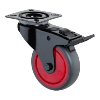 BS Rollen Lenkrolle A820.A85.03 mit Totalfeststeller mit Platte, Ø 75 B 25mm, 60kg, TPR