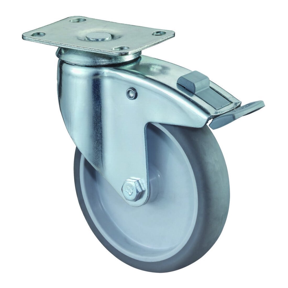BS Rollen Lenkrolle C120.A80, , Durchmesser 125, B 31mm m. Totalfestst., m Platte 100kg, Gummi