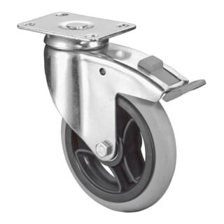 BS Rollen Lenkrolle C120.A86 Totalfeststeller Ø 125 B 32mm Gummi 80kg