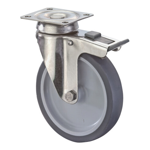 BS Rollen Lenkrolle G120.A80 mit Totalfeststeller mit Platte, Ø 50 18mm, 40kg, Gummi