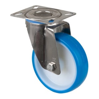 BS Rollen Lenkrolle H100.B32 Ø 150mm Edelstahl 200kg Polyurethan blau