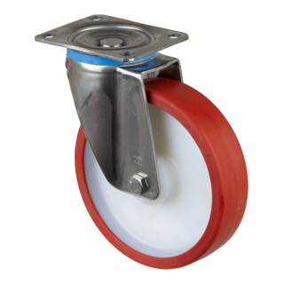 BS Rollen Lenkrolle HS100.B27 Ø 200mm 450kg Edelstahl Polyurethan rot