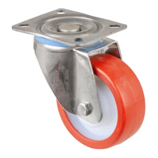 BS Rollen Lenkrolle HS100.B27 Rad Ø 100mm 300kg Edelstahl Polyurethan rot