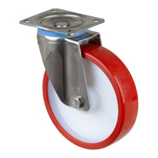 BS Rollen Lenkrolle HS100.B28 Ø 200mm 450kg Edelstahl Polyurethan rot