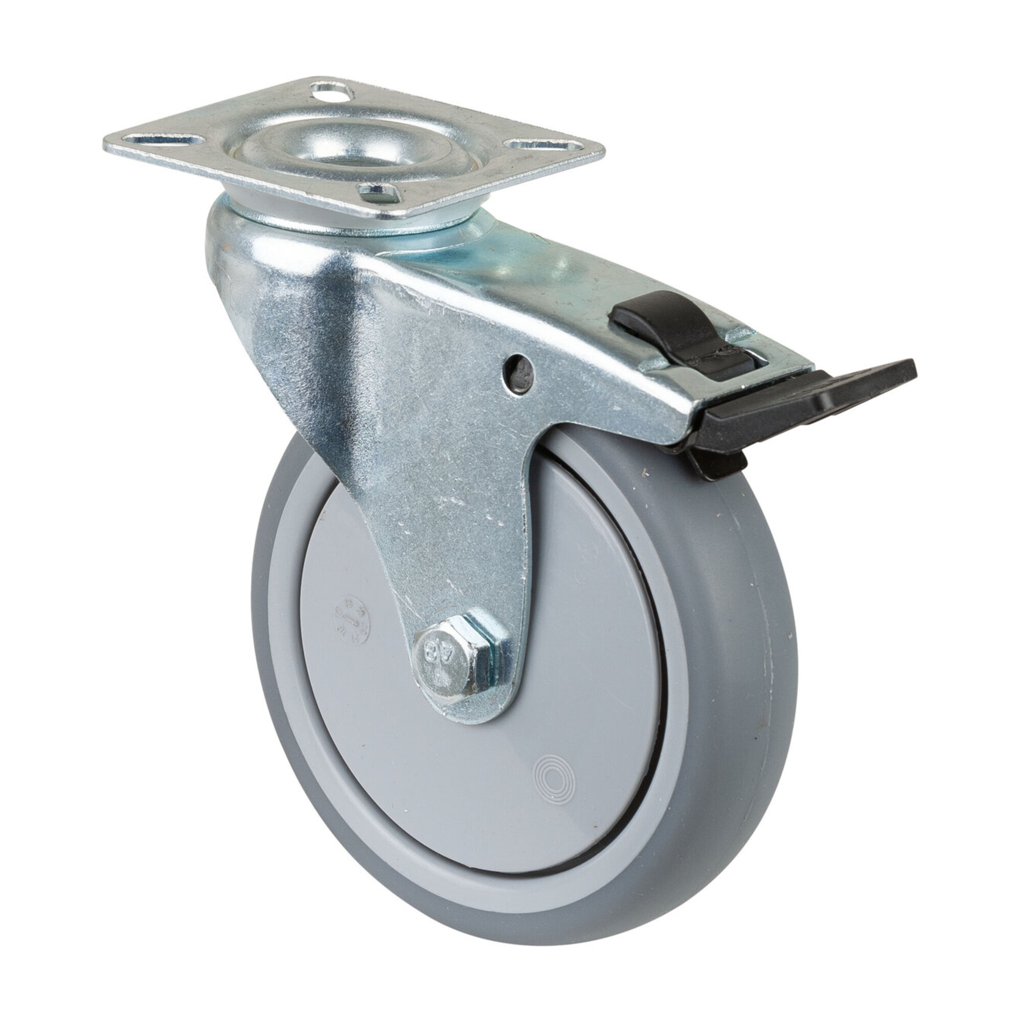 BS Rollen Lenkrolle m.Feststeller D.100mm Trgf.70kg m.Platte Kugell.Gum.grau