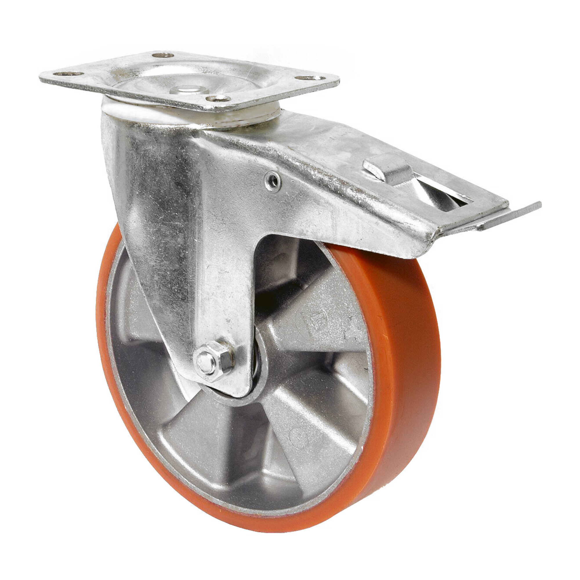 BS Rollen Lenkrolle m.Feststeller D.125mm Trgf. 200kg m.Platte Kugell.Guß-PUR