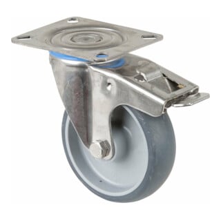 BS Rollen Lenkrolle m.Totalfestst., Durchmesser 100mm, H120.B43, 80kg Edelstahl