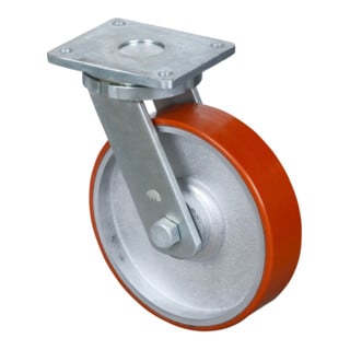 BS Rollen Lenkrolle RR100.C10, m. Platte, Durchmesser 300, B 75mm 2000kg, Guss-Polyurethan