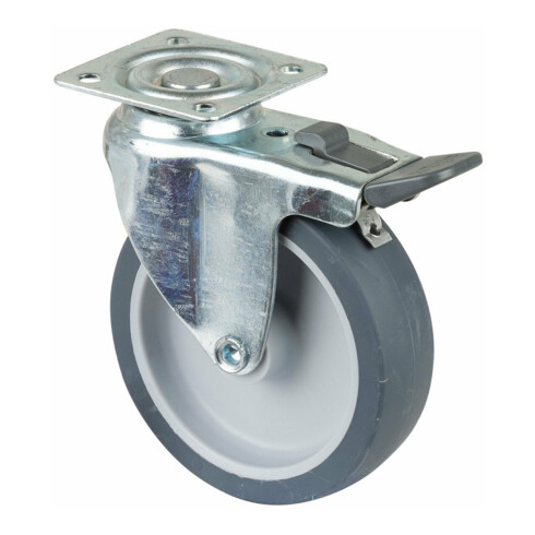 BS Rollen Roulette pivotante A220.A80, avec frein total, platine, 80, L 21mm, 50kg caoutchouc