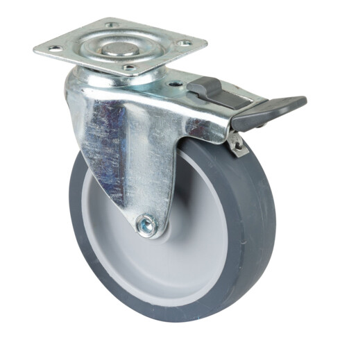 BS Rollen Roulette pivotante A220.A80, avec frein total, platine, 80, L 21mm, 50kg caoutchouc