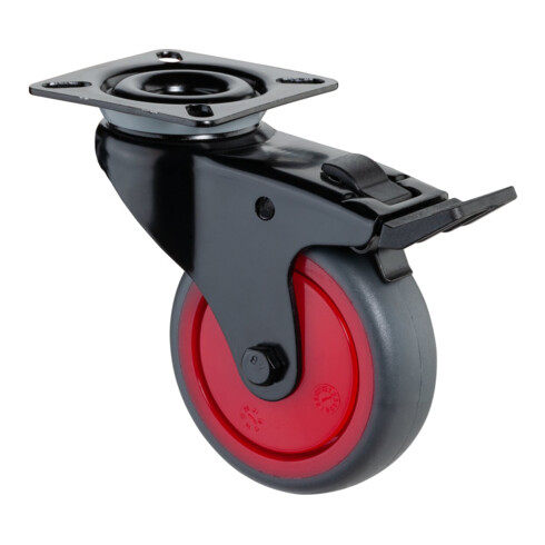 BS Rollen Roulette pivotante A820.A85.03 avec frein total avec plaque, Ø 75 L 25 mm, 60 kg, TPR
