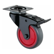 BS Rollen Roulette pivotante A820.A85.03 avec frein total avec plaque, Ø 75 L 25 mm, 60 kg, TPR