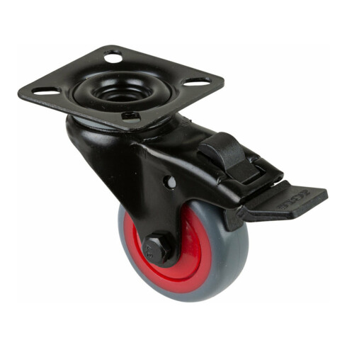 BS Rollen Roulette pivotante A820.A85.03 avec frein total et plaque, Ø 50, l 20 mm 50 kg, TPR