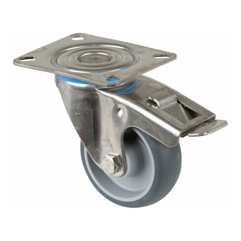 BS Rollen Roulette pivotante avec blocage total, diamètre 80 mm, H120 x L43, 60 kg, acier inoxydable