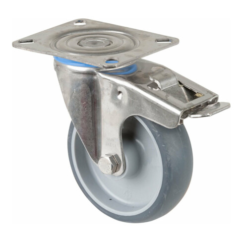 BS Rollen Roulette pivotante avec frein total, diamètre 100 mm, H120.I43, 80 kg acier inoxydable