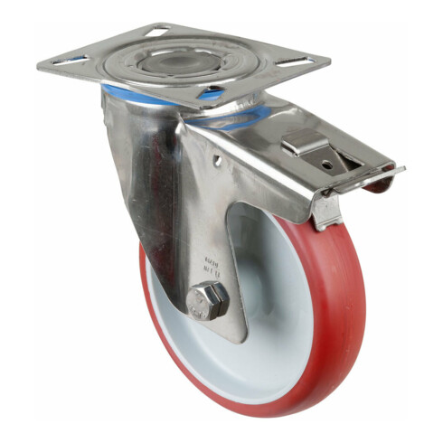 BS Rollen Roulette pivotante avec frein total, roue Ø 150 mm, H120.I26, 200 kg acier inoxydable
