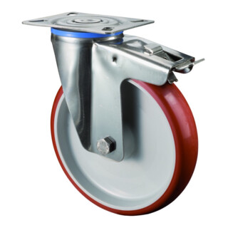 BS Rollen Roulette pivotante avec frein total, roue Ø 200 mm, H120.L26, 200 kg, acier inoxydable