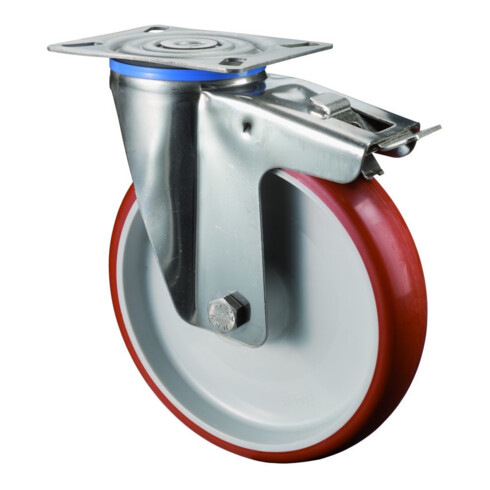 BS Rollen Roulette pivotante avec frein total, roue Ø 200 mm, H120.L26, 200 kg, acier inoxydable