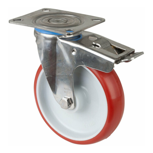 BS Rollen Roulette pivotante avec roue à bandage plein, Ø 125 mm, H120.L26, 130 kg, acier inoxydable