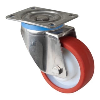 BS Rollen Roulette pivotante HS100.B27 Roue Ø 125 mm 500 kg Acier inoxydable Polyuréthane rouge