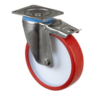 BS Rollen Roulette pivotante HS120.B28 avec frein total Roue Ø 200 mm 450 kg Inox