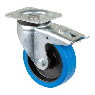 BS Rollen Roulette pivotante L620.B61 avec frein total Ø 160 I 42 mm caoutchouc élastique bleu