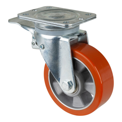 Bs Rollen Ruota girevole con dispositivo di bloccaggio Ø150mm, portata 550kg, cerchio in PU fuso, piastra 138x110mm,