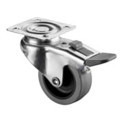 Bs Rollen Ruota girevole con dispositivo di bloccaggio Ø50mm, portata 35kg, con piastra cuscinetto radente gomma, grigio