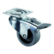 Bs Rollen Ruota girevole con dispositivo di bloccaggio Ø50mm, portata 35kg, con piastra cuscinetto radente gomma, grigio
