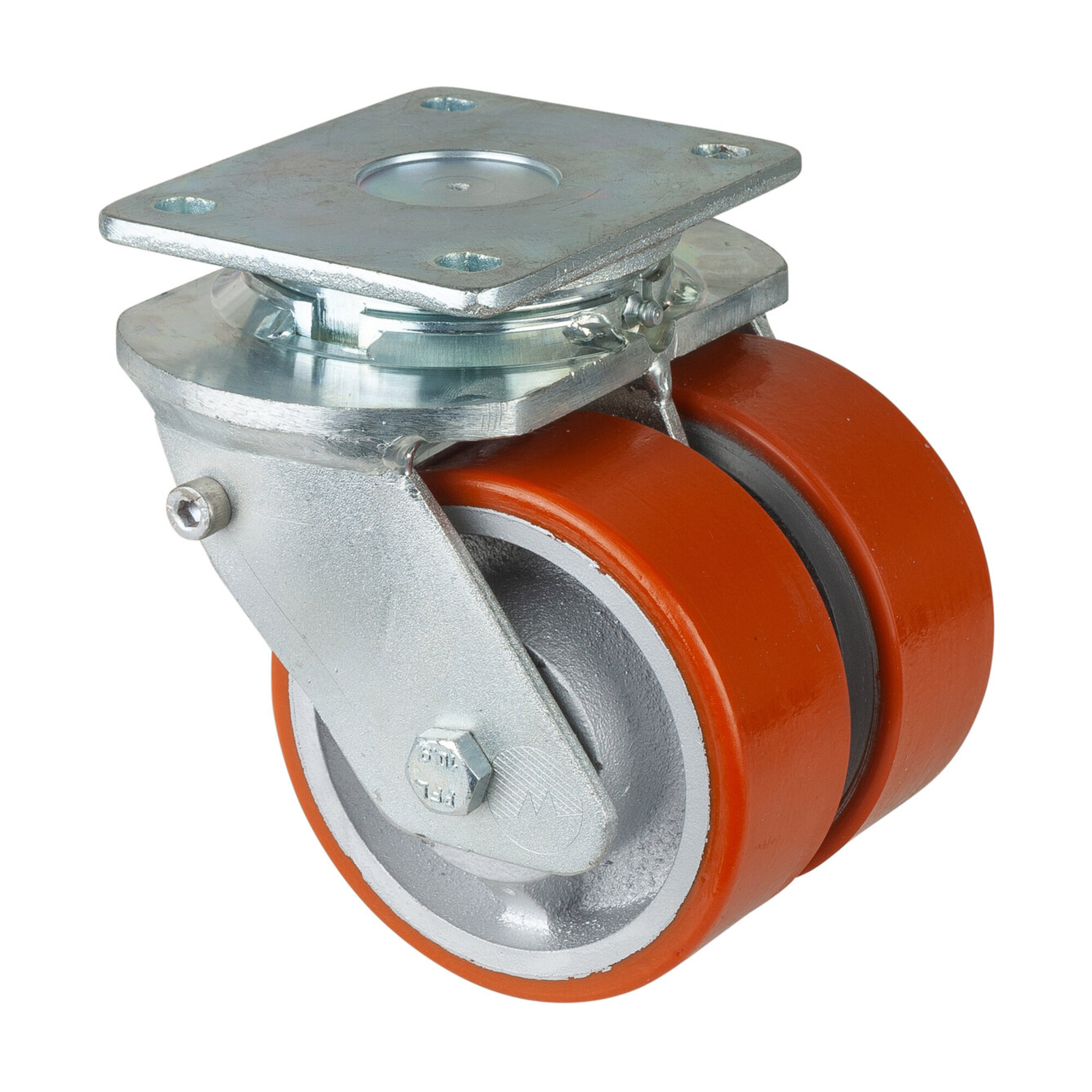 BS Rollen Schwerlastdoppelrolle S120.C10.125 Lenkrolle mit Rad-/Totalfeststeller (Ø 100 + 125 mm Feststeller im Vorlauf), Raddurchmesser 125 mm,