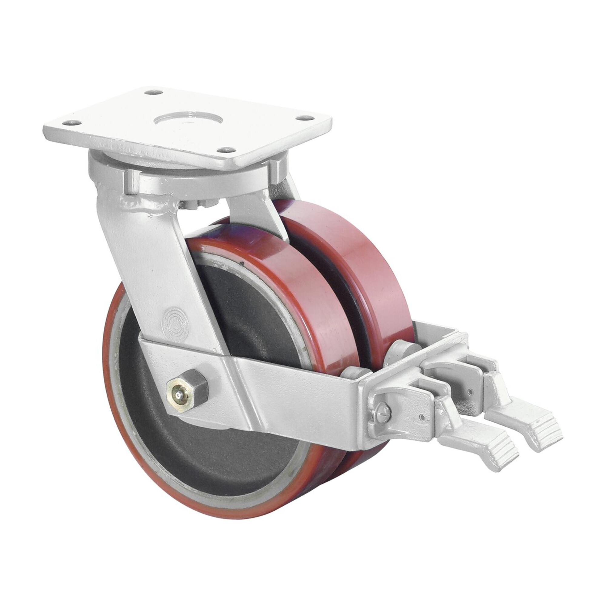 BS Rollen Schwerlastdoppelrolle S120.C10.301 Lenkrolle mit Rad-/Totalfeststeller (Ø 100 + 125 mm Feststeller im Vorlauf), Raddurchmesser 300 mm,