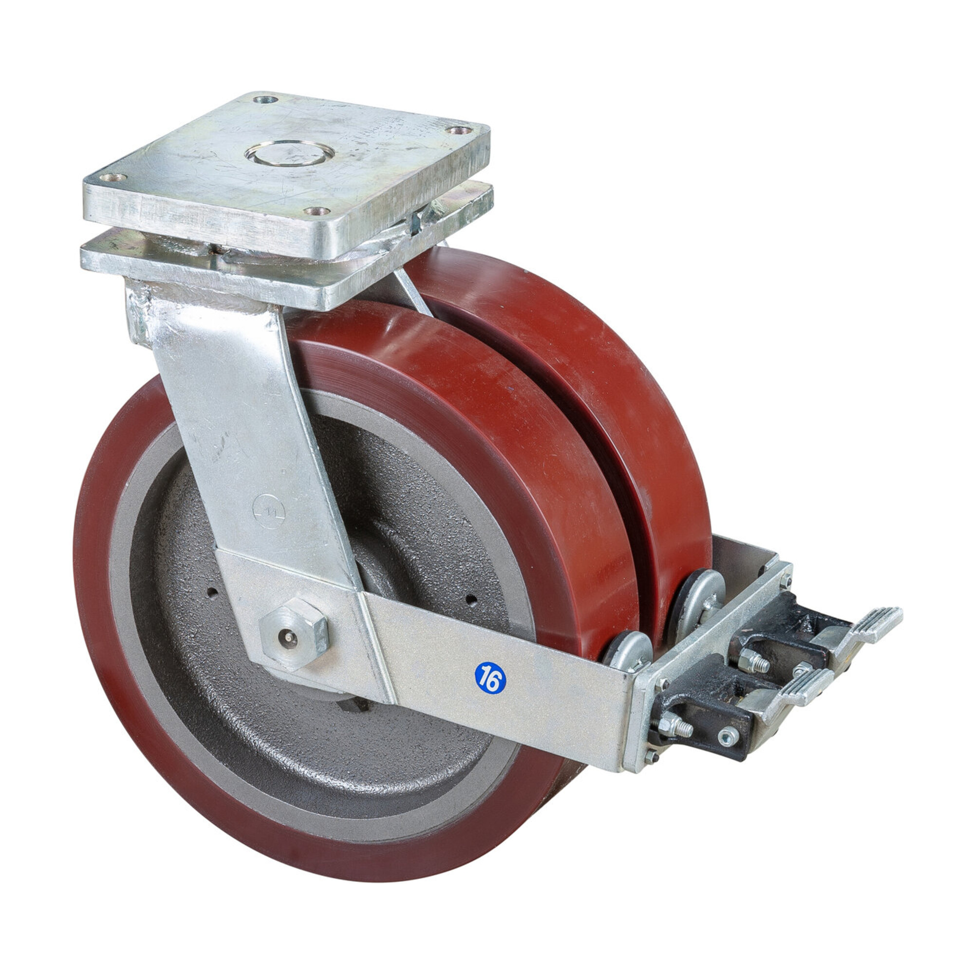 BS Rollen Schwerlastdoppelrolle S120.C10.401 Lenkrolle mit Rad-/Totalfeststeller (Ø 100 + 125 mm Feststeller im Vorlauf), Raddurchmesser 400 mm,