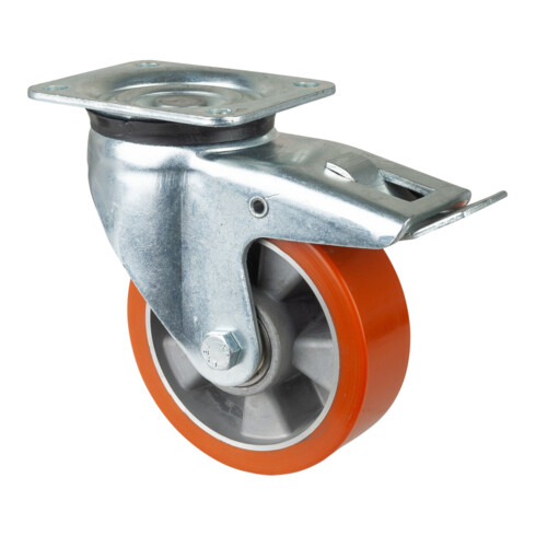 BS Lenkrolle mit Feststeller Kugellager Guss-Polyurethan-Bandage