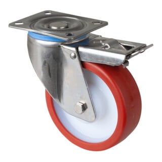BS Roue pivotante HS120.B27 avec frein total en acier inoxydable, roue Ø 125 mm, 300 kg