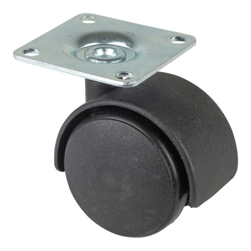 BS roulettes doubles en plastique F75 40 noir avec plaque en plastique