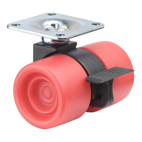 BS roulettes plastique double roulettes avec frein charge maxi. 60 kg rouge