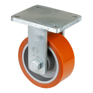 BS Schwerlast-Bockrolle D.200mm Trgf. 1400kg Guß-Polyurethan Platte L200xB160mm